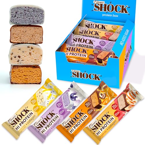 FitnesSHOCK High Proteinriegel Set – 20g Proteingehalt, zuckerfrei, kalorienarm, Pistazien-Kuchen Geschmack, ideal für F