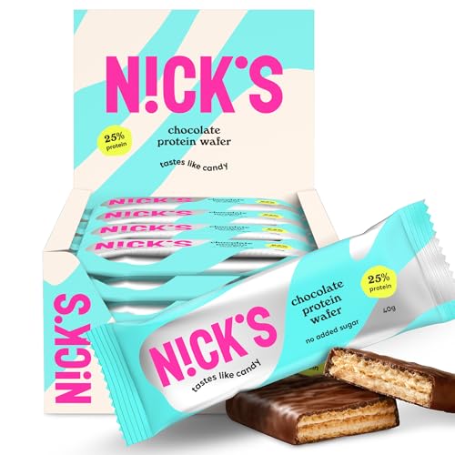 NICKS Riegel Schokolade Wafer – Glutenfreie Low Carb Waffeln für zuckerfreie Snacks, 165 Kalorien pro Riegel (24 x 35g)
