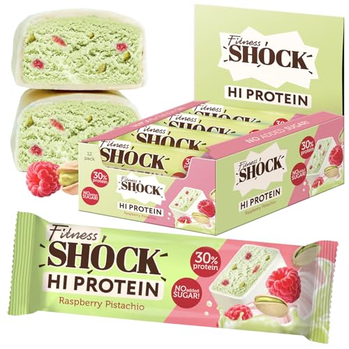 FitnesSHOCK High Proteinriegel Set – 20g Proteingehalt, zuckerfrei, kalorienarm, Pistazien-Kuchen Geschmack, ideal für F