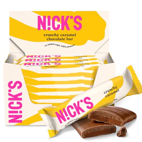 NICKS Keto Riegel Crunchy Caramel – Zuckerfreie Schokoladen-Mandel Snacks für Diabetiker & Low Carb Genuss (21x28g)