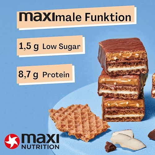 MaxiNutrition Protein Waffelriegel mit Milch & Kokosnuss - 22% Eiweiß, zuckerfrei, ideal für Sportler, 12er Pack