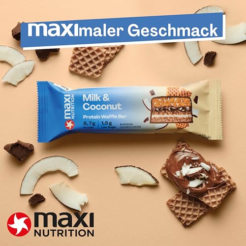 MaxiNutrition Protein Waffelriegel mit Milch & Kokosnuss - 22% Eiweiß, zuckerfrei, ideal für Sportler, 12er Pack