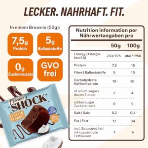 FitnesSHOCK Protein Brownie Snacks - Zuckefrei, 15% Eiweiß, Dunkle Schokolade, 10er Pack für Fitness und Genuss