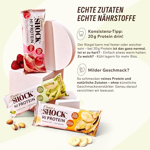FitnesSHOCK High Proteinriegel Set – 20g Proteingehalt, zuckerfrei, kalorienarm, Pistazien-Kuchen Geschmack, ideal für F