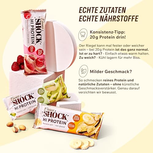 FitnesSHOCK High Proteinriegel Set – 20g Proteingehalt, zuckerfrei, kalorienarm, Pistazien-Kuchen Geschmack, ideal für F