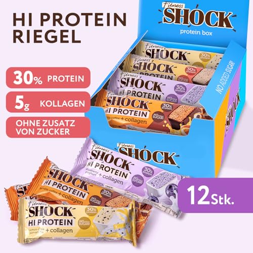 FitnesSHOCK High Proteinriegel Set – 20g Proteingehalt, zuckerfrei, kalorienarm, Pistazien-Kuchen Geschmack, ideal für F
