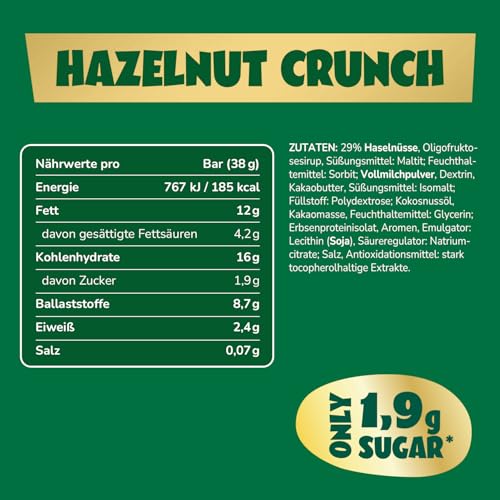 ahead Haselnuss Karamell Schokoriegel | 12x 35g ohne Zuckerzusatz | Knusprige Low Carb Süßigkeit für diätbewusste Genuss