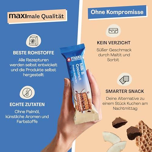 MaxiNutrition Protein Waffelriegel mit Milch & Kokosnuss - 22% Eiweiß, zuckerfrei, ideal für Sportler, 12er Pack