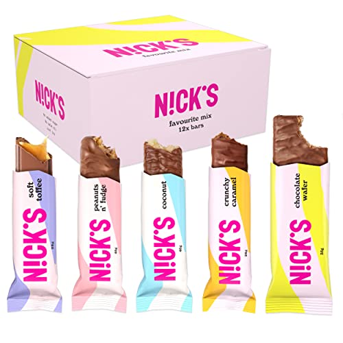 NICKS Keto Riegel Crunchy Caramel – Zuckerfreie Schokoladen-Mandel Snacks für Diabetiker & Low Carb Genuss (21x28g)